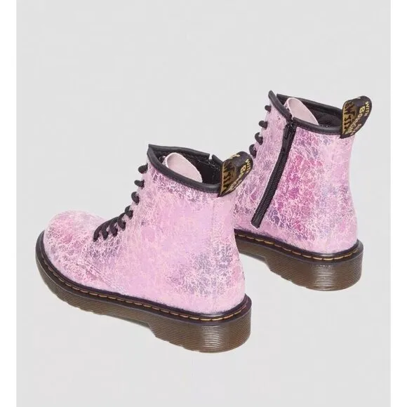 NEW! Dr. Martens Junior 1460 Crinkle Metallic Lace Up Boots Pink SZ 3