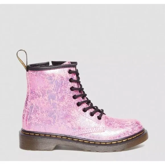 NEW! Dr. Martens Junior 1460 Crinkle Metallic Lace Up Boots Pink SZ 3
