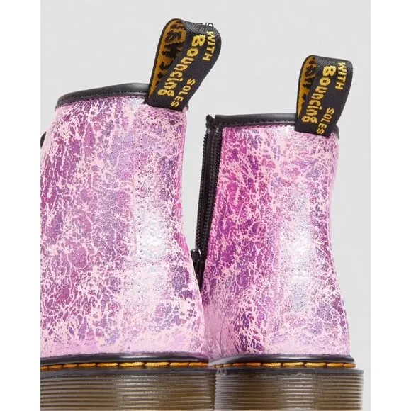 NEW! Dr. Martens Junior 1460 Crinkle Metallic Lace Up Boots Pink SZ 3