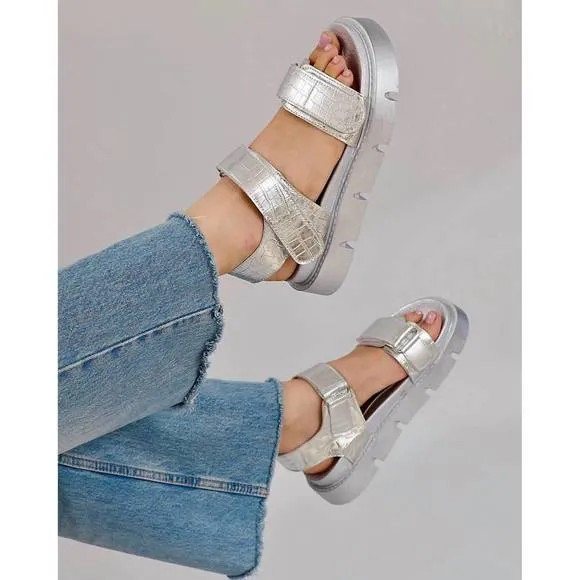 NEW EMILIA MERZ women's haarlem chunky platform sandals in silver