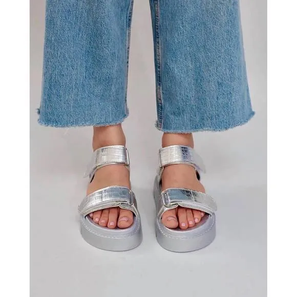 NEW EMILIA MERZ women's haarlem chunky platform sandals in silver