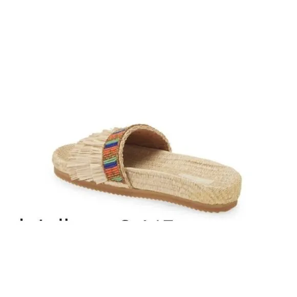 New Farm Rio Caramel Beaded Fringe Sandals Slides Size 10