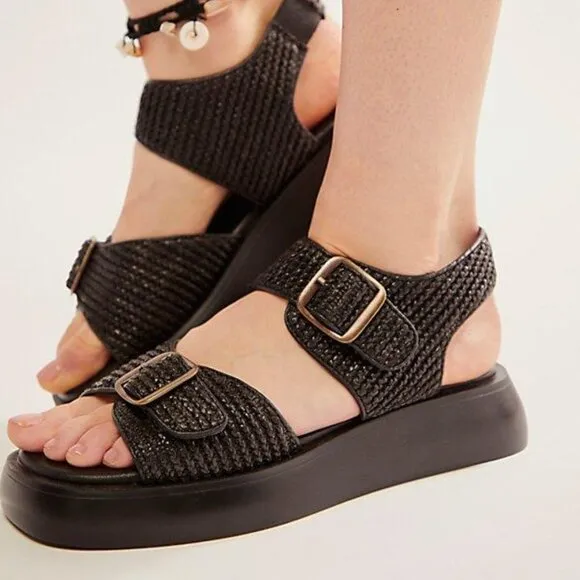 new FREE PEOPLE Mandi Weave Sandal / Black 253