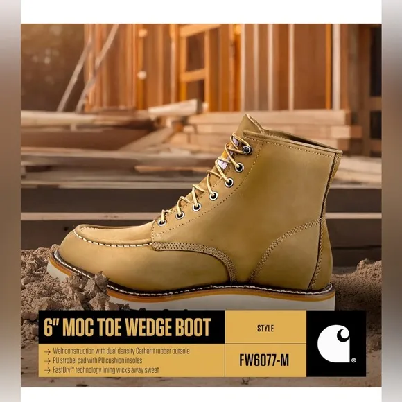 New in box 6&quot; MOC TOE WEDGE BOOT Carhartt Men's Boots