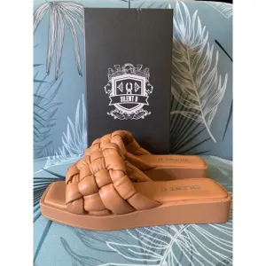 NEW IN BOX Silent D BRONZALLY  brown tan Woven Slide Sandals Shoes 36 5.5