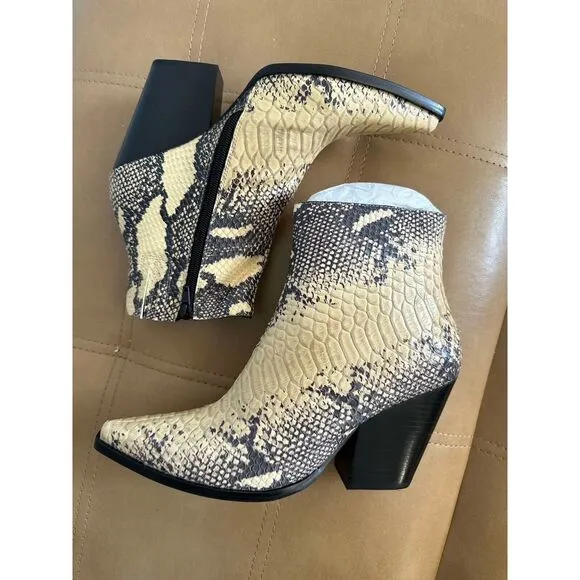 New Jeffrey Campbell Flynn Ankle Boot Beige Snake Free People Bootie Size 10