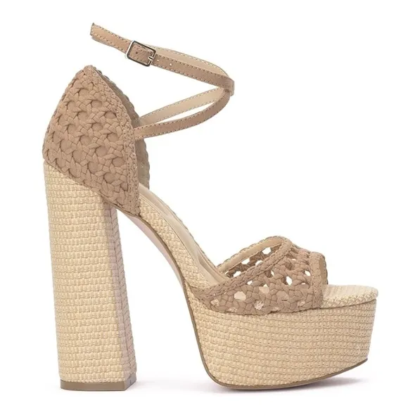 NEW Jessica Simpson Aditi Woven Platform Ankle Strap Sandals in Natural