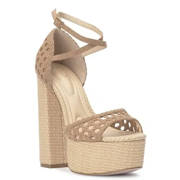 NEW Jessica Simpson Aditi Woven Platform Ankle Strap Sandals in Natural
