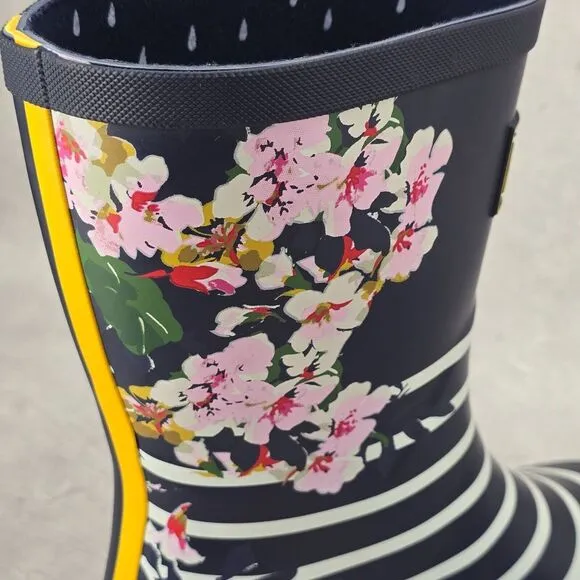 New Joules Rain Boots Mid Calf Molly Welly Stripe Floral Size US: 6‎ UK: 4