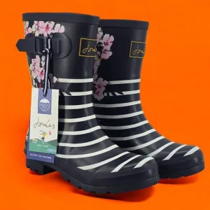 New Joules Rain Boots Mid Calf Molly Welly Stripe Floral Size US: 6‎ UK: 4