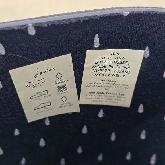 New Joules Rain Boots Mid Calf Molly Welly Stripe Floral Size US: 6‎ UK: 4