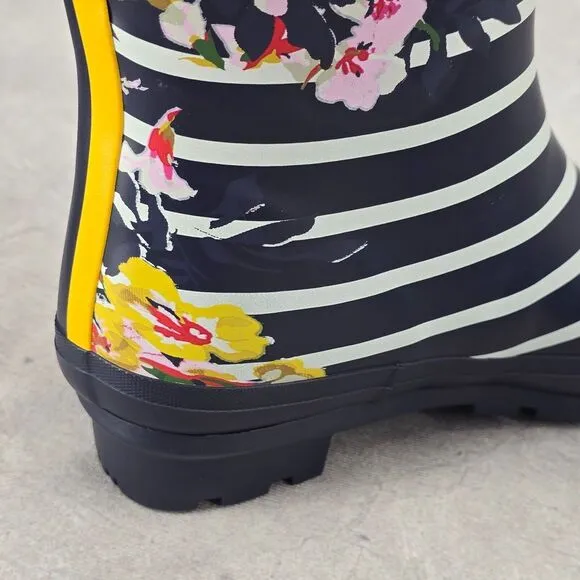 New Joules Rain Boots Mid Calf Molly Welly Stripe Floral Size US: 6‎ UK: 4