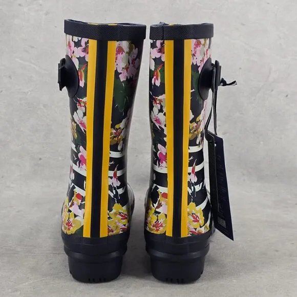 New Joules Rain Boots Mid Calf Molly Welly Stripe Floral Size US: 6‎ UK: 4