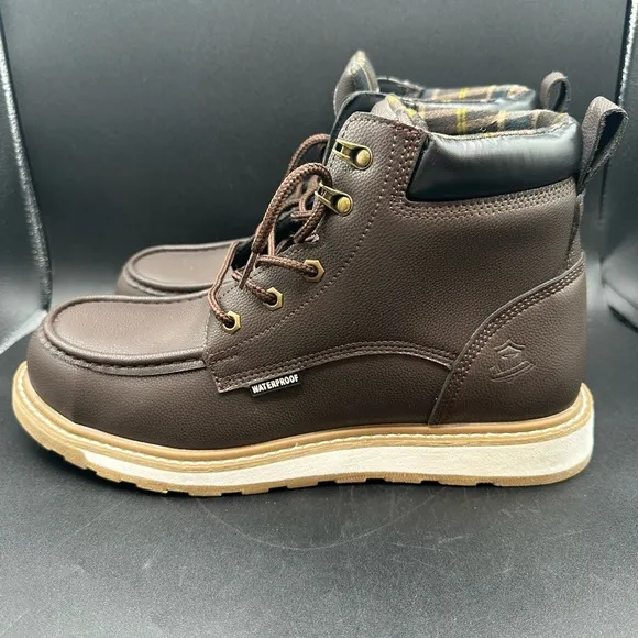 NEW Kelodon Steel Toe Waterproof Work Boots Brown Leather Men's Size 12