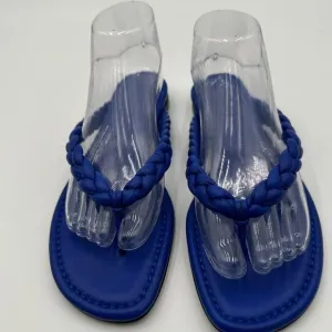 New Lafayette 148 New York Navy Blue Flip Flop leather comfortable Sandals Sz 40