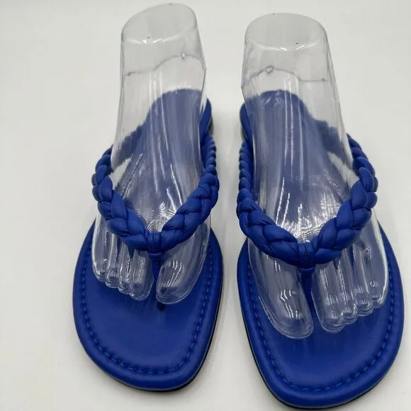 New Lafayette 148 New York Navy Blue Flip Flop leather comfortable Sandals Sz 40