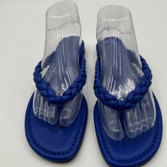 New Lafayette 148 New York Navy Blue Flip Flop leather comfortable Sandals Sz 40