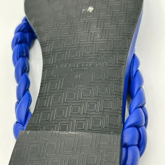 New Lafayette 148 New York Navy Blue Flip Flop leather comfortable Sandals Sz 40