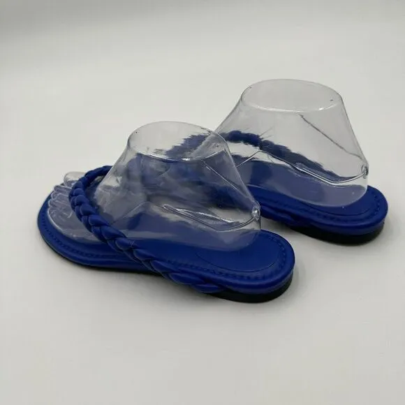 New Lafayette 148 New York Navy Blue Flip Flop leather comfortable Sandals Sz 40