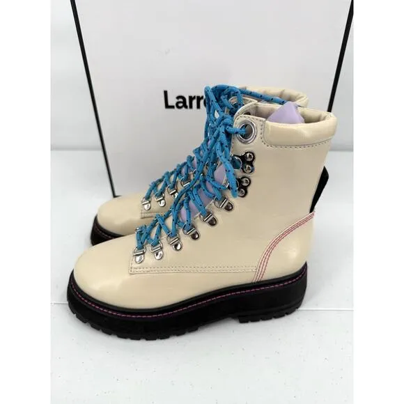 NEW Larroude Jordan Lace Up Ivory Violet Combat Boots Size 5.5