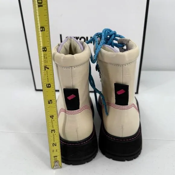 NEW Larroude Jordan Lace Up Ivory Violet Combat Boots Size 5.5