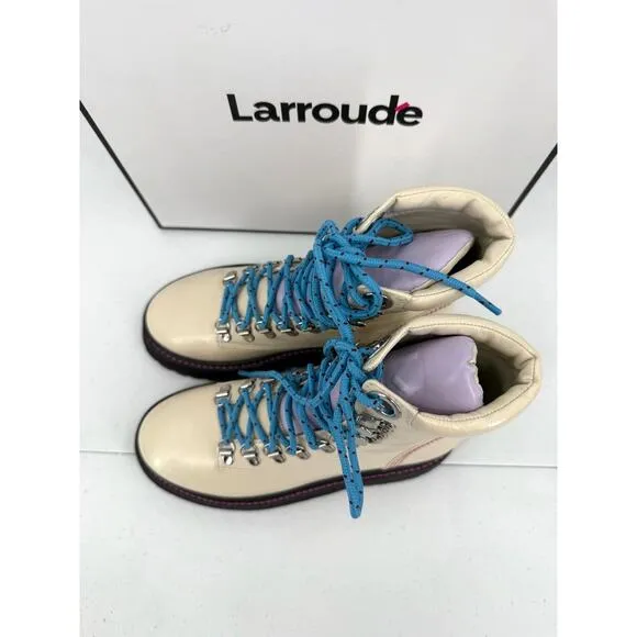 NEW Larroude Jordan Lace Up Ivory Violet Combat Boots Size 5.5