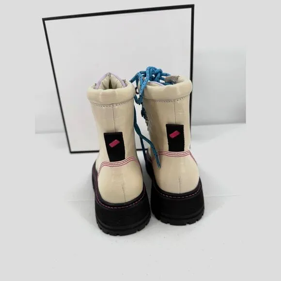 NEW Larroude Jordan Lace Up Ivory Violet Combat Boots Size 5.5