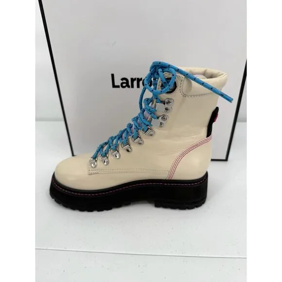 NEW Larroude Jordan Lace Up Ivory Violet Combat Boots Size 5.5