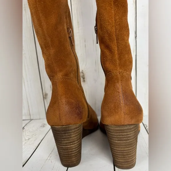 NEW Lucky Brand Sanna Bombay Brown Suede Leather Wedge Knee High Boots 8M $219