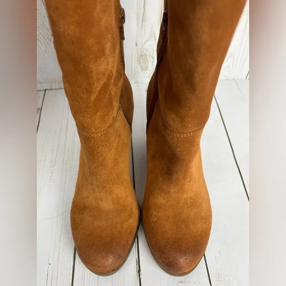 NEW Lucky Brand Sanna Bombay Brown Suede Leather Wedge Knee High Boots 8M $219