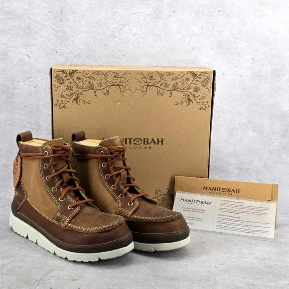 New Manitobah Mukluks Boots Brown Womens Size 9.5 WP Mesa Moc Toe Unlined