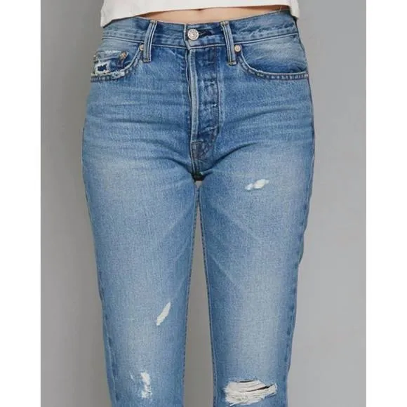 NEW NOEND claude high-rise straight crop retro jeans in blue