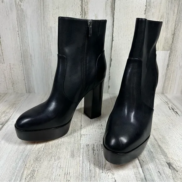 NEW Paige Black Leather Platform Side Zip Ankle Boots #709