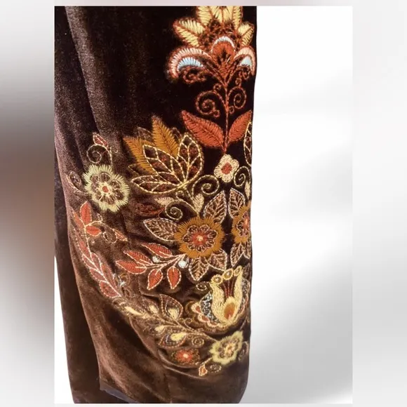 New* Paparazzi Bohemian Johnny Style Brown Velvet Embroidered Long Jacket -M-