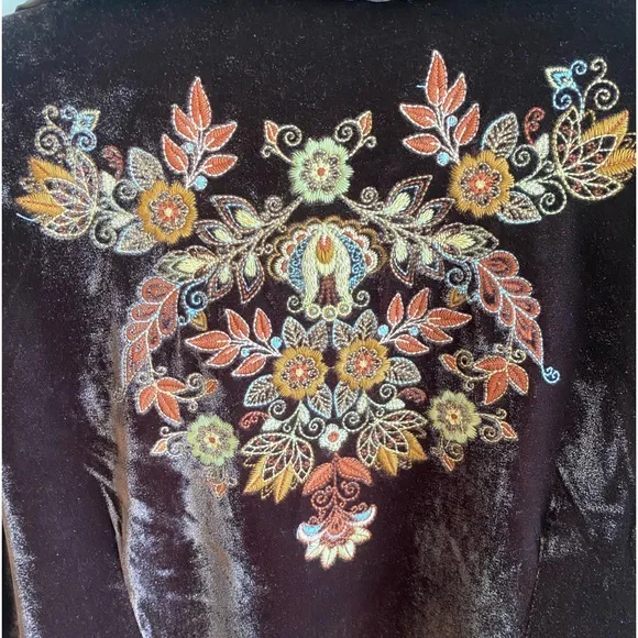 New* Paparazzi Bohemian Johnny Style Brown Velvet Embroidered Long Jacket -M-