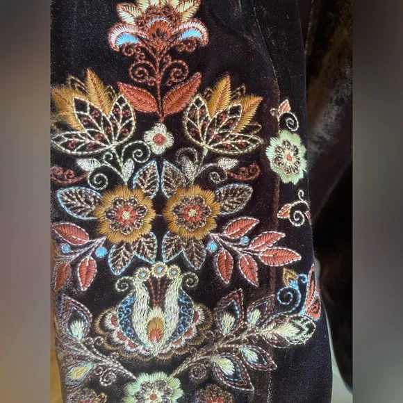 New* Paparazzi Bohemian Johnny Style Brown Velvet Embroidered Long Jacket -M-