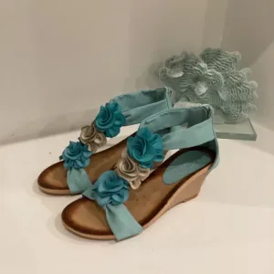 NEW PATRIZIA FLORAL BLUE SANDALS WEDGES 36 6