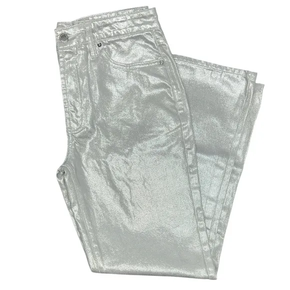 NEW Rebecca Minkoff Silver Coated Denim Jeans