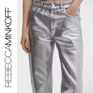 NEW Rebecca Minkoff Silver Coated Denim Jeans