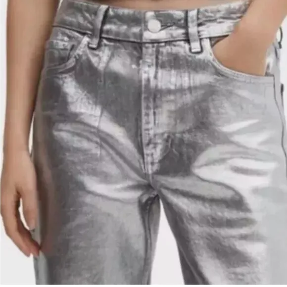 NEW Rebecca Minkoff Silver Coated Denim Jeans