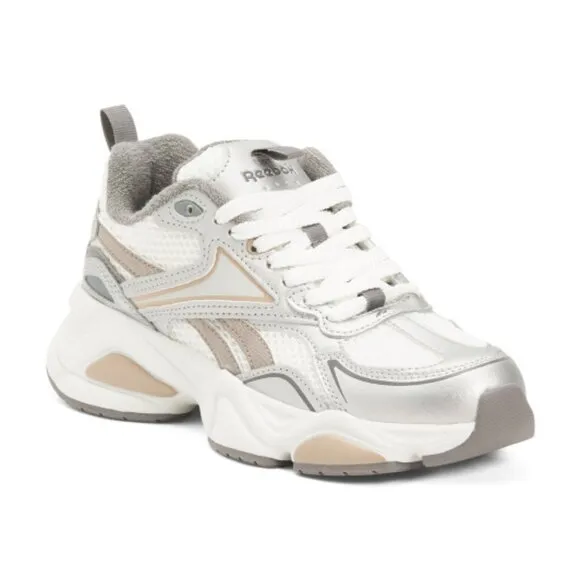NEW REEBOK Leather Charge Running Sneakers Silver/white/multi for women 462mn