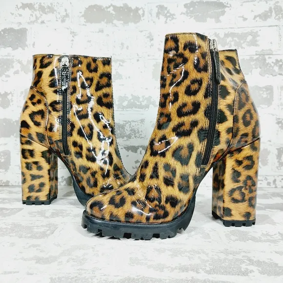 NEW Schutz Nandy Platform Leopard Patent Leather Boots E828