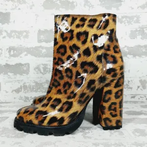 NEW Schutz Nandy Platform Leopard Patent Leather Boots E828