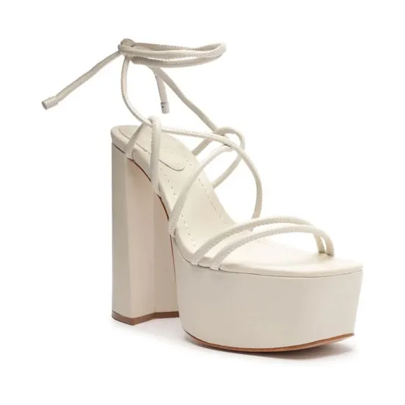 New Schutz Shaely High Platform Lace up Sandal in White Size 8