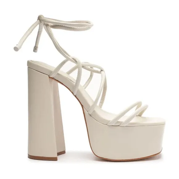 New Schutz Shaely High Platform Lace up Sandal in White Size 8