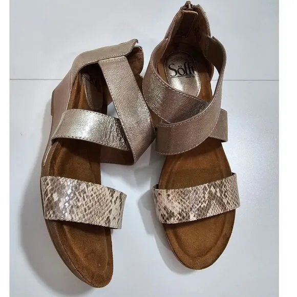 NEW* Sofft Sandals Heels SIZE 7 Tan Crocodile Brown Wedge