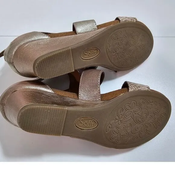 NEW* Sofft Sandals Heels SIZE 7 Tan Crocodile Brown Wedge