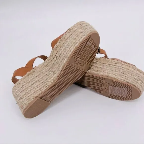 NEW Soludos Sandals Platform Minorca Espadrille Leather Nude Brown Size 8
