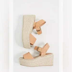 NEW Soludos Sandals Platform Minorca Espadrille Leather Nude Brown Size 8