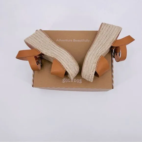 NEW Soludos Sandals Platform Minorca Espadrille Leather Nude Brown Size 8